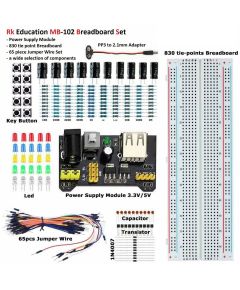 Diode / capacitor / button electronic component kit with breadboard and 3.3V / 5V MB102 power supply module F1530 