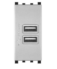 Alimentatore doppia presa USB 90-265V output 5V 2A grigio compatibile Vimar Plana EL1346 